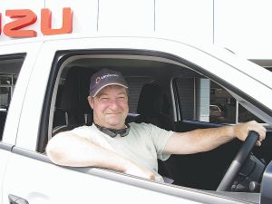 Bruce Calkin in the brand-new Isuzu D-Max he won after attending last year’s National Fieldays at Mystery Creek.