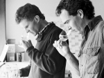 David Hohnen (left) and winemaker Kevin Judd, tasting the Cloudy Bay wines, back in 1989.