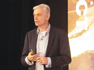 Ian Proudfoot, global head of agribusiness, KPMG, speaks at the Silver Fern Farms 2019 farmer conference in Christchurch. Photo: Rural News Group.