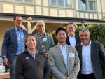From left to right, top row Andrew Clark of MPI, Chris Mawson of Ovation, Palmerston North Mayor Grant Smith, Bottom row: Neil Smith of Silver Fern Farm, Ron Park and Nathan Guy