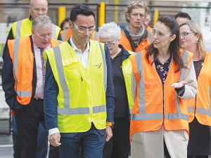 Prime Minister Jacinda Adern on a tour of Miraka with director Steve Murray and guests.