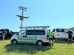 Matt Harrison, managing director of Primo, with Neil Hocken of WireWise and Robin MacDonald of Linepower at the start of work on Primo’s ‘Boars Head’ tower site near the Kaitake Ranges on Tuesday.