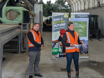 Environment Minister Nicola Grigg announces the new Rural Recycling Scheme alongside AgRecovery CEO Tony Wilson at a plastics recovery site at Yaldhurst.