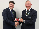 Scholarship winner Jacob Urlich (left) with Whangarei A&amp;P Society president Evan Smeath.