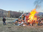 North Canterbury beekeeper Steven Brown burns hives and equipment under an order to control a find of American Foul Brood disease.