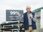 Lincoln University's Professor Keith Cameron explains the new methane mitigation technology at a field day.