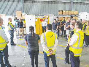Miraka&#039;s new chief executive Grant Watson (left) meets Miraka workers at the factory in Mokai, near Taupo.
