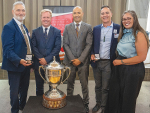 From left, Lester White, chair Tawapata South Maori Incorporation Onenui Station, Todd McClay Minister of Agriculture, Tama Potaka, Minister of Maori Development, Morris Pita and Huhana Lydon, co-chairs Whangaroa Ngaiotonga Trust. Photo Credit: Alpha Pix