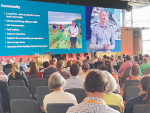Jay Clarke giving his presentation on the sustainable practices of his company Woodhaven at the Rabobank agricultural symposium in Sydney last month.
