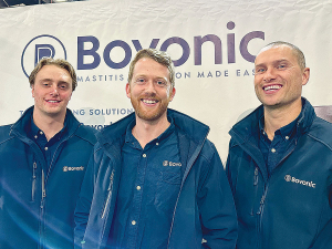 The Bovonic team who attended this year’s National Fieldays – from left Caleb Spencer (supply chain manager), Liam Kampshof (company founder), Tom Fitzgerald (business development manager).