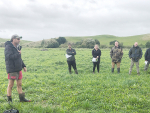 Woodville farmer Ben Allomes (left) shares his Tararua Plantain project experience at the field day. Photo supplied.