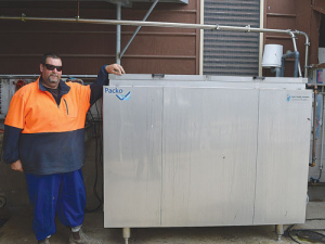 Sharemilker Roy Willan with the Packo Ice bank.