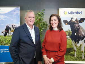 FrieslandCampina board chair Sybren Attema (left) and Milcobel chair Betty Eeckhaut.