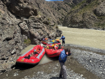 Rafts in the gorge where the team camped.