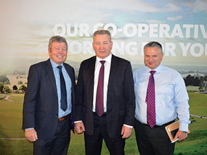 New Fonterra directors Andy McFarlane (L) and Brent Goldsack (R), with re-elected director John Monaghan at the co-op’s annual meeting in New Plymouth last week.