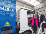 Energy Minister Megan Woods and Fonterra chief operating officer Fraser Whineray inspect Milk-E after the launch.