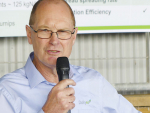 DairyNZ science manager David McCall speaks at the launch of the Meeting a Sustainable Future project on the Canlac Holdings farm at Dunsandel. Photo: Rural News Group.